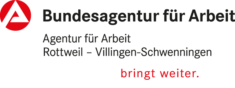 Das Bild zeigt das Logo der Bundesagentur für Arbeit mit der Aufschrift "Agentur für Arbeit Rottweil – Villingen-Schwenningen bringt weiter."